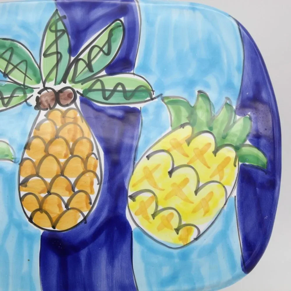 Italian Pottery Trivet La Musa Ceramic Pineapples & Palm Tree Hand Painted VTG